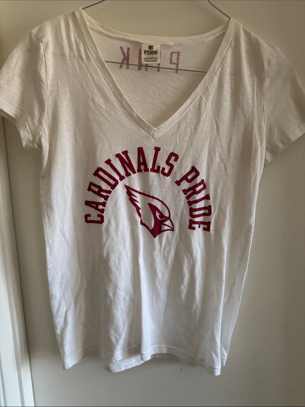 NFL PINK Victoria's Secret White V-Neck 'Cardinals Pride' Tee with Red Logo